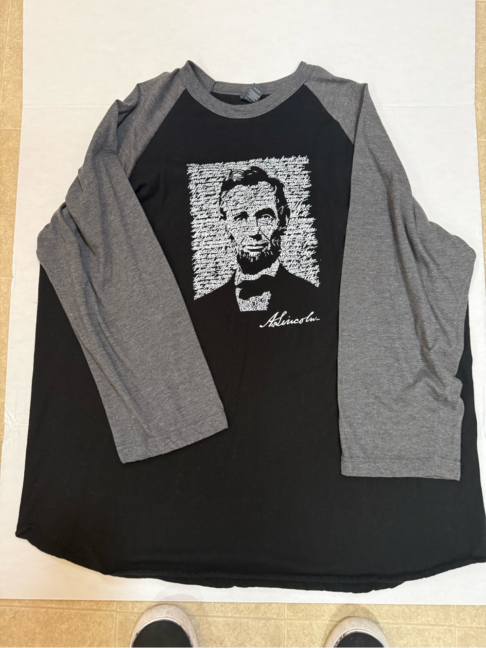 Tultex Black and Gray Raglan Long Sleeve Tee with Lincoln Graphic